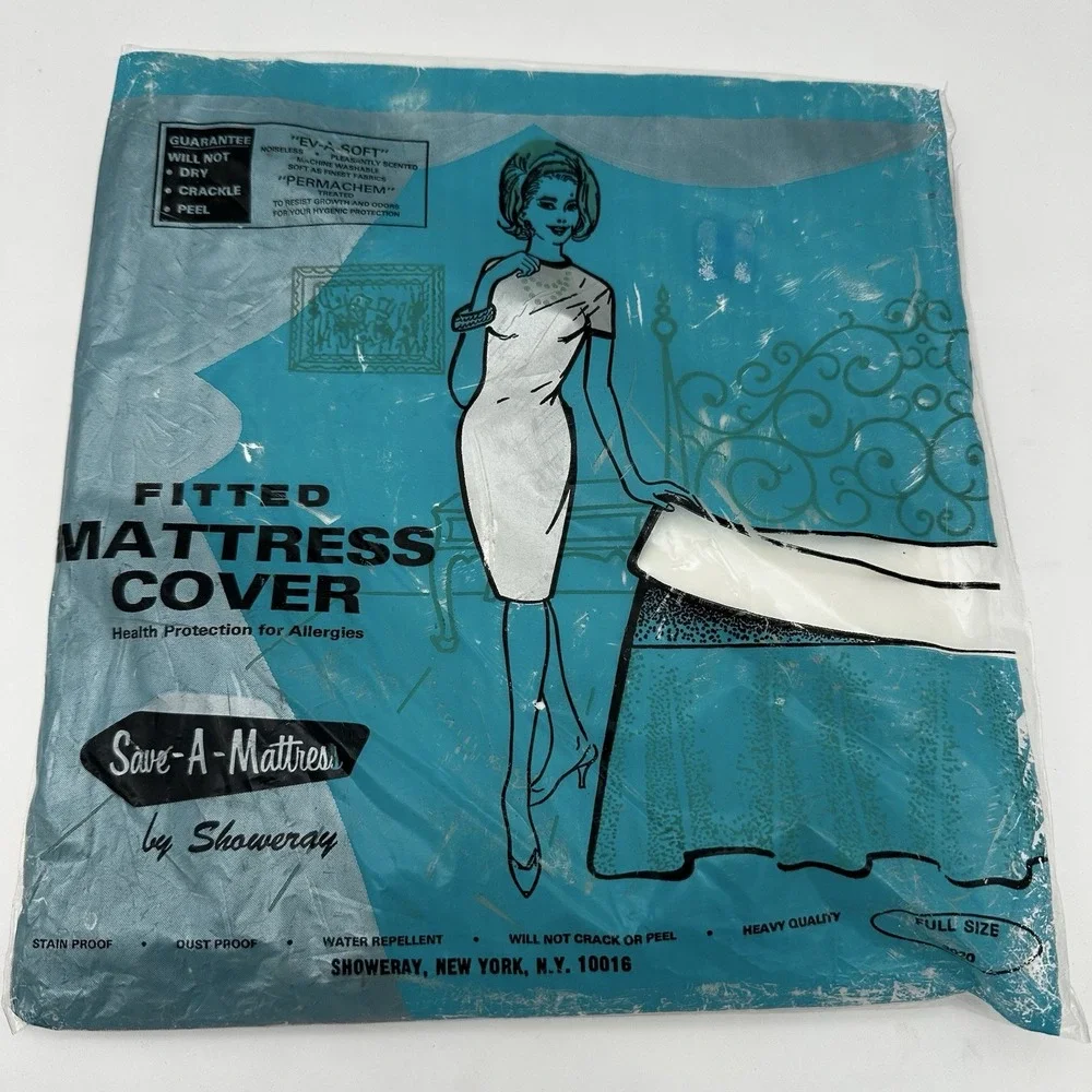 Vintage Showeray Save A Matress Cover Sealed NOS Mid Century Full Size Vinyl